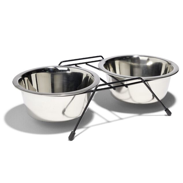 Gamelle double pour chien en inox avec support