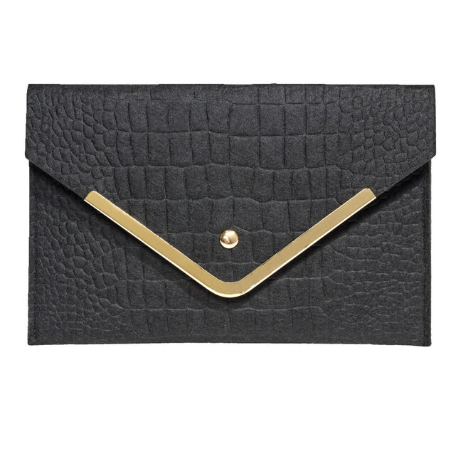 Sac pochette femme feutrine effet croco 25x16cm - 2 mod&egrave;les noir ou ou blanc