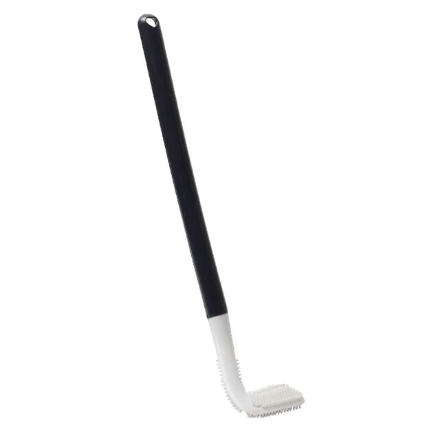 Brosse de toilette en silicone et plastique incurv&eacute;e blanc et noir H39,3cm