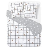 Parure de lit 2 personnes 240x220cm réversible quadrillage triangle gris blanc