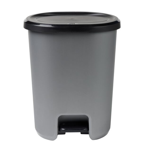 Poubelle &agrave; p&eacute;dale 27L plastique noir et gris clair 37x30xH46cm