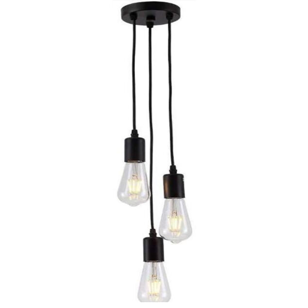 Lustre à suspension filaire 3 douilles métal noir Ø12xH100 cm
