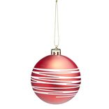 Boule de Noël rouge spirale blanc pailleté Ø8cm