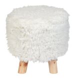 Pouf rond en pin et effet fourrure