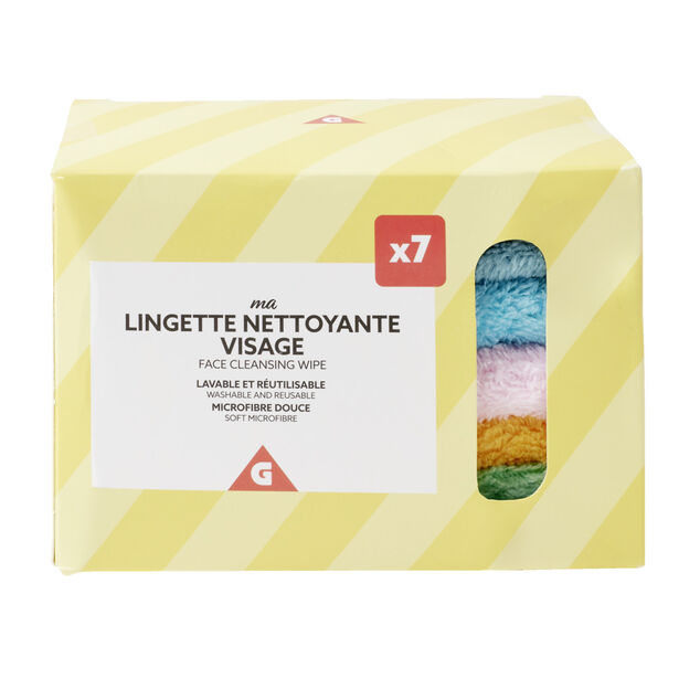 Lingette nettoyante visage x7 lavable et réutilisable microfibre douce 22,5x22,5cm