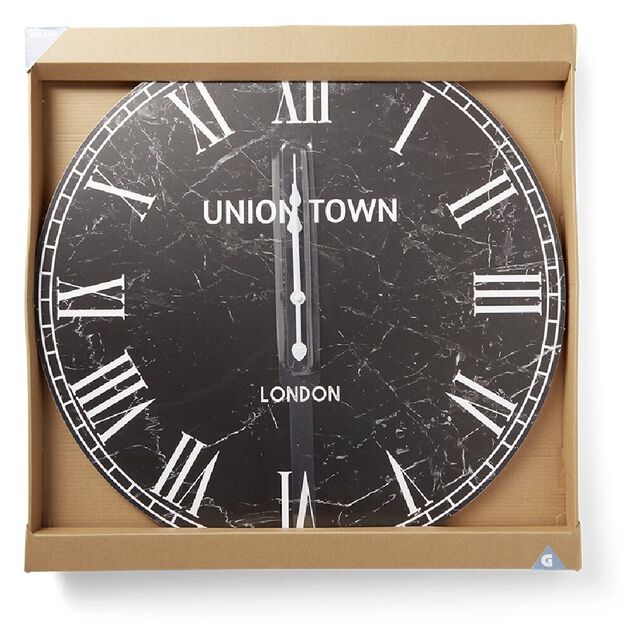 Horloge ronde en bois noir effet marbre &Oslash;60cm