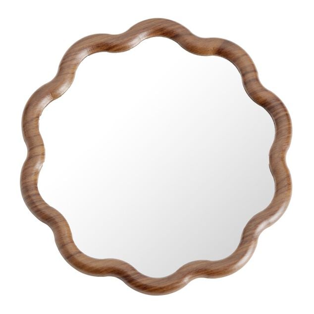 Miroir en bois effet noyer contour ondul&eacute; &Oslash;40cm
