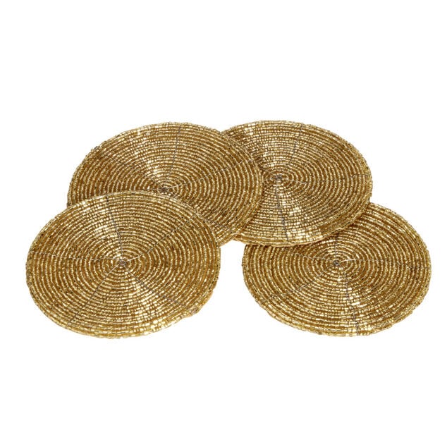 Dessous de verre x4 perle dor&eacute; &Oslash;10cm