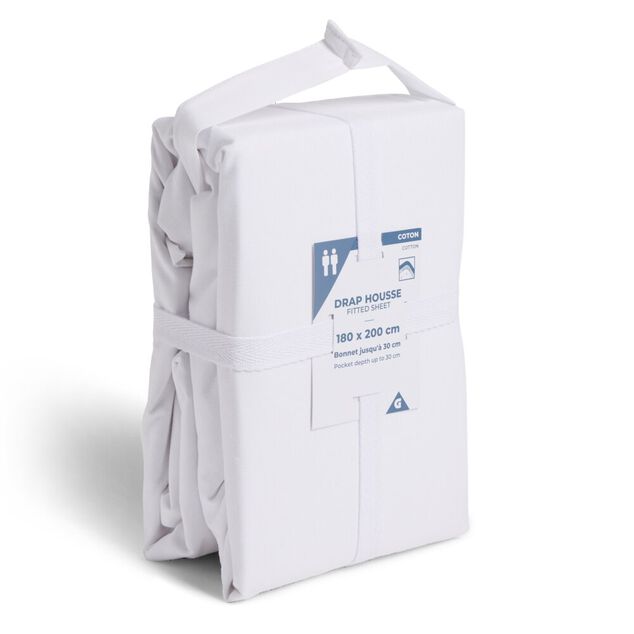 Drap housse 180x200cm 100% coton blanc