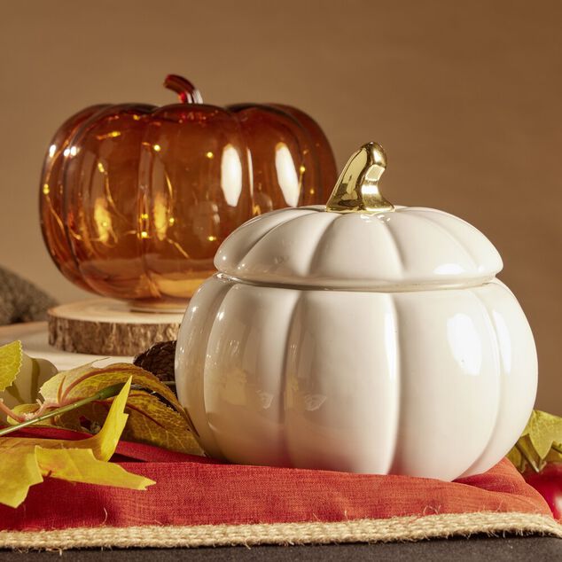 Bonbonni&egrave;re porcelaine blanc Halloween forme citrouille &Oslash;18cm