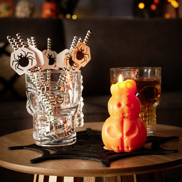 Bougie Halloween 3 citrouilles empil&eacute;es &Oslash;7xH12cm