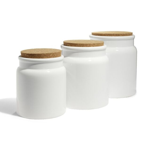 Bocal en c&eacute;ramique avec couvercle en li&egrave;ge &Oslash;16xH19cm