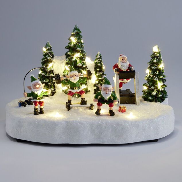 Village de No&euml;l LED sc&egrave;ne activit&eacute; sport du P&egrave;re No&euml;l 23x15xH14cm
