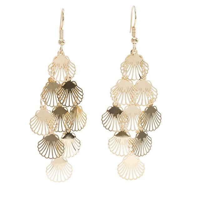 Boucles d'oreilles pendantes filigrane coquillage m&eacute;tal dor&eacute; L5cm