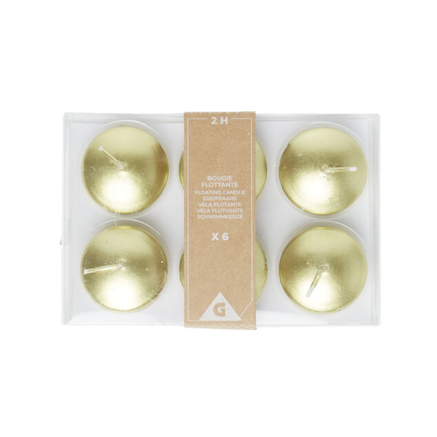 Lot de 6 bougies flottantes cire dor&eacute; &Oslash;4,5cm