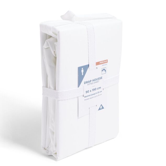 Drap housse 90x190cm 100% coton percale blanc