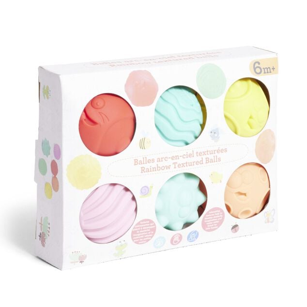Lot de 6 balles &eacute;veil textur&eacute;es th&egrave;me &eacute;moji multicolore