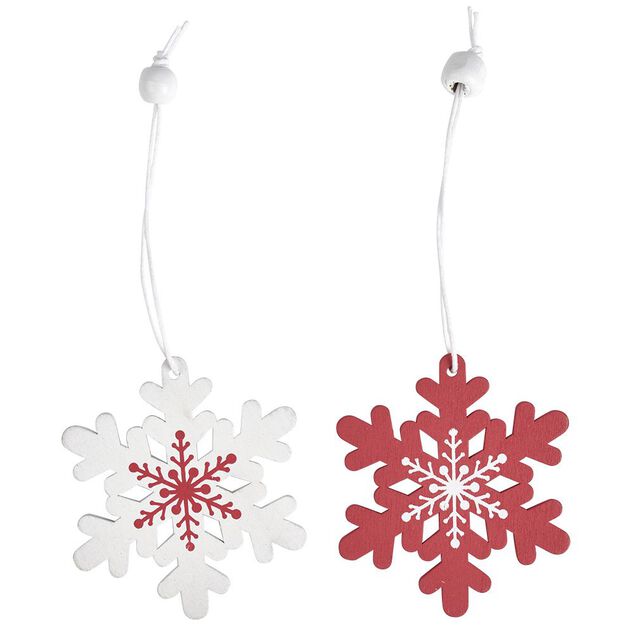 Décoration de Noël à suspendre en bois rouge et blanc x12