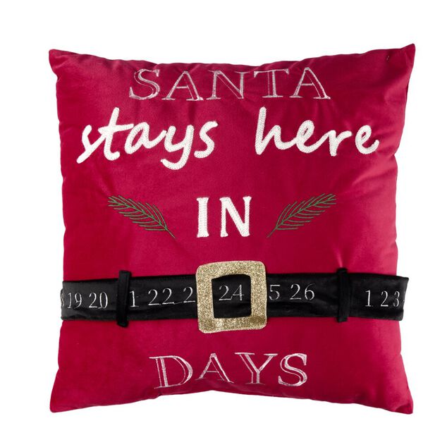 Coussin carr&eacute; calendrier de l'Avent L45X45XH10 cm polyester rouge