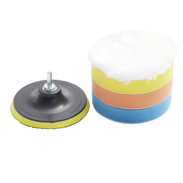 Kit &eacute;ponge et disque de polissage x5 adaptable visseuse &Oslash;12,5cm