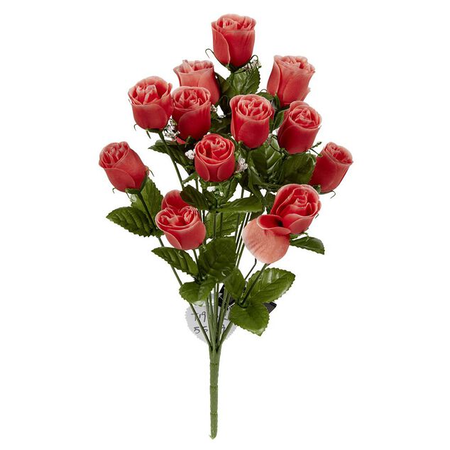 Piquet tulipe+p&acirc;querette H48 cm rouge - Fleur artificielle 14 t&ecirc;tes