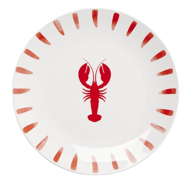 Assiette plate en porcelaine d&eacute;cor marin &Oslash;26cm (2 mod&egrave;les sardine ou homard)