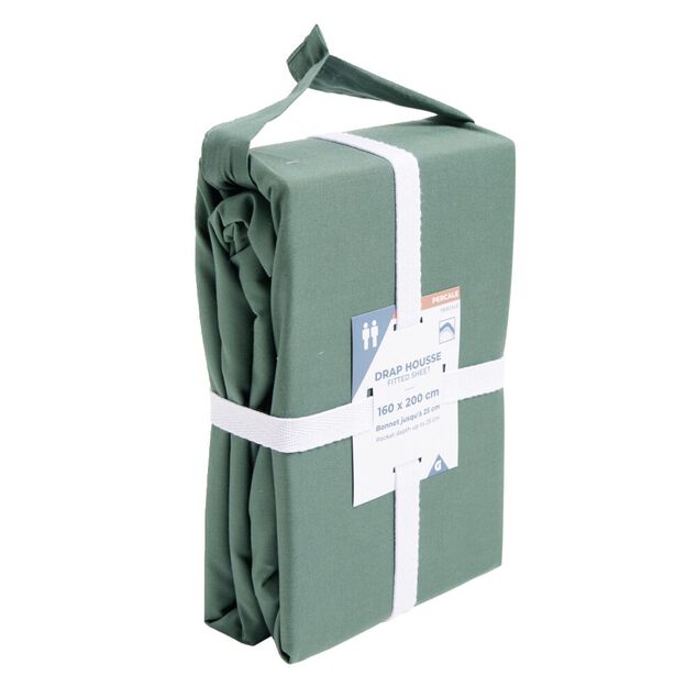 Drap housse 160x200cm 100% coton percale vert