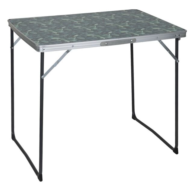 Table camping pliable acier aluminium bois motif feuillage exotique 80x60xH69cm