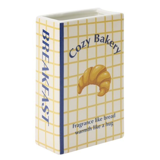 Vase c&eacute;ramique forme livre breakfast 13,5x6,5xH20cm (2 mod&egrave;les croissant ou bretzel)