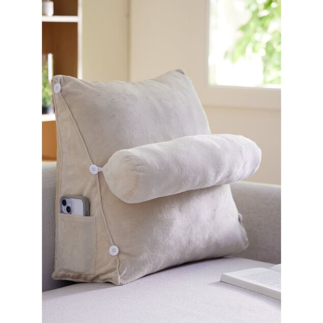 Coussin de lecture triangulaire coton beige 45x20xH45cm