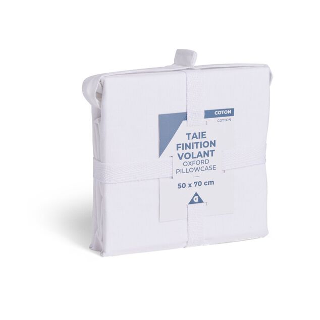 Taie d'oreiller 50x70cm 100% coton finition volant blanc