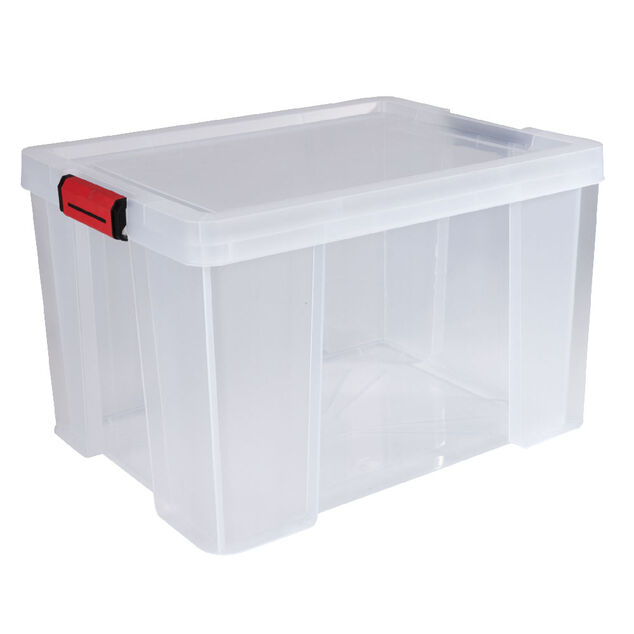 Box de rangement transparente couvercle clips rouge 45 L