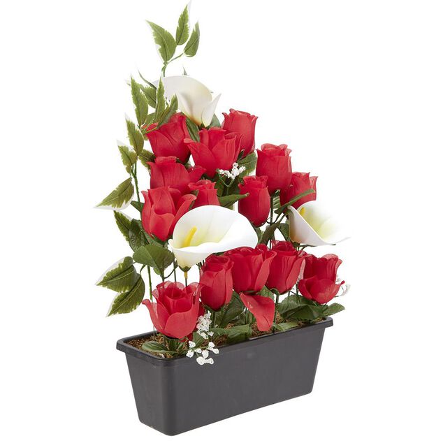 Jardini&egrave;re rose/arum 20 t&ecirc;tes blanc et rouge