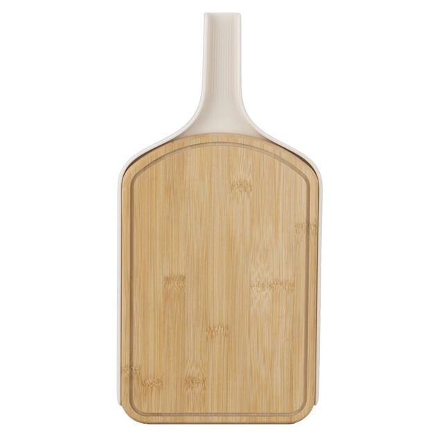 Planche &agrave; d&eacute;couper 2en1 bambou et support plastique coulissant blanc 21x42cm