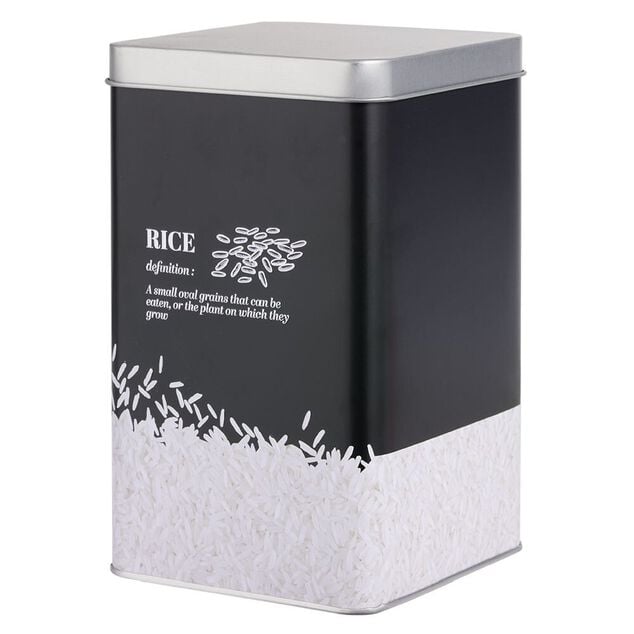 Boîte à riz en métal noir et gris design rice - 10,7x10,7xH.17,5cm