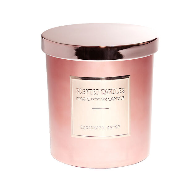 Bougie avec couvercle pot métallisé rose gold senteur pain d'épices 25H