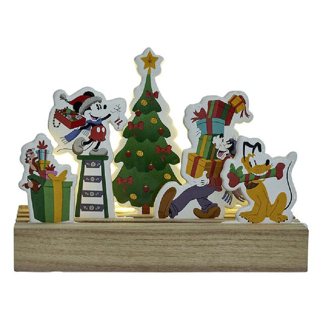 Décoration de Noël lumineuse à poser Disney sur socle bois Mickey et ses amis