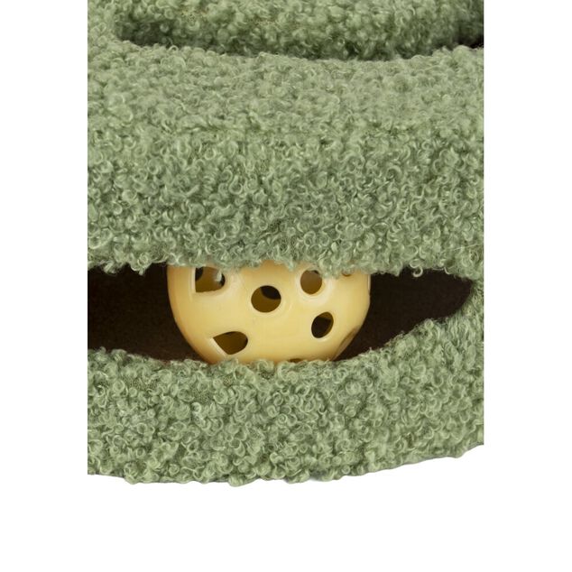 Arbre &agrave; chat forme fleur 1 perchoir 1 griffoir 3 jeux jaune et vert &Oslash;26xH35cm