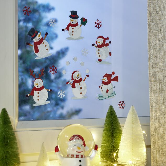 D&eacute;coration fen&ecirc;tre No&euml;l &eacute;lectrostatique bonhomme de neige ou pain d'&eacute;pices