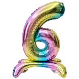 Ballon chiffre 6 avec support aluminium arc-en-ciel 51xH81cm