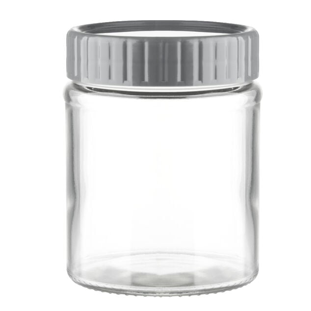 Bocal alimentaire en verre x2 couvercle plastique gris &Oslash;8xH10,5cm