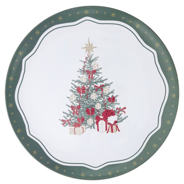 Sous-assiette imprim&eacute; contour vichy et branche de houx &Oslash;33 cm vert