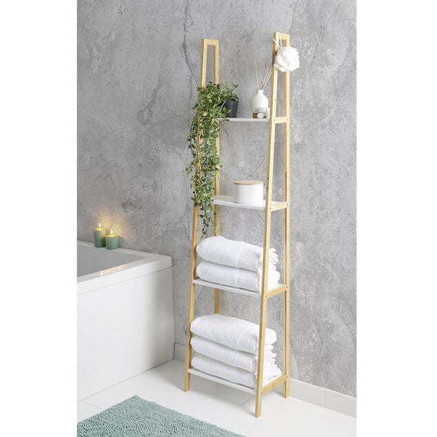 &Eacute;tag&egrave;re bambou 4 tablettes blanc