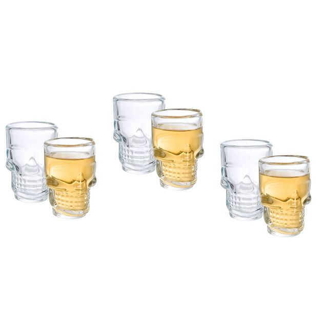 Lot de 6 verres shooters Halloween forme t&ecirc;te de mort
