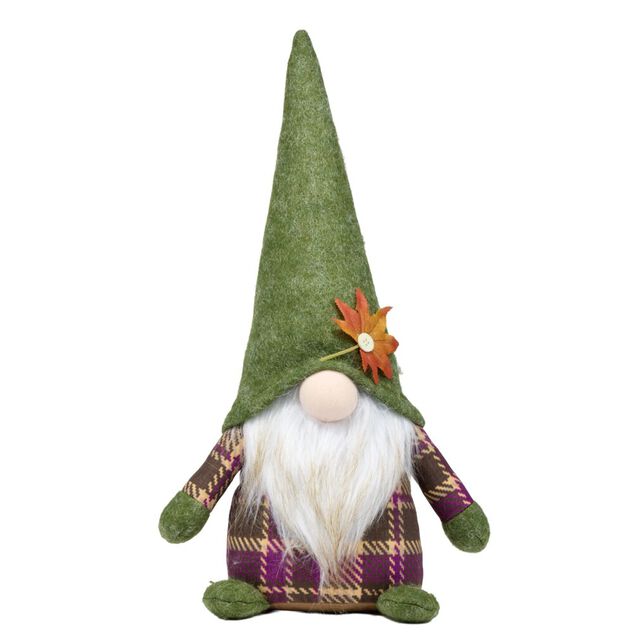 Gnome &agrave; poser th&egrave;me automne en feutrine 18x11xH40cm (2 mod&egrave;les orange ou vert)