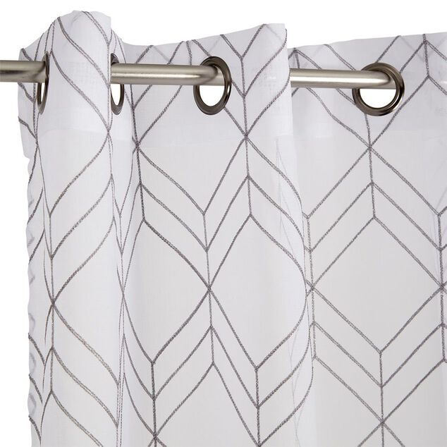 Voilage &agrave; oeillets blanc motif g&eacute;om&eacute;trique argent&eacute; 140x240cm - Scandi
