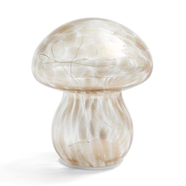 D&eacute;coration &agrave; poser champignon &agrave; LED en verre marron &Oslash;13xH15cm