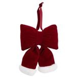 Noeud d&eacute;coratif No&euml;l &agrave; suspendre velours rembourr&eacute; rouge et blanc 11x2xH15cm