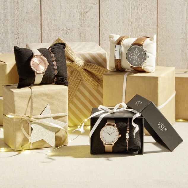 Ensemble montre et bracelet femme rose gold et beige