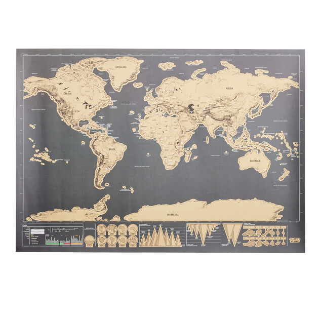 Carte du monde &agrave; gratter en papier 30x60cm